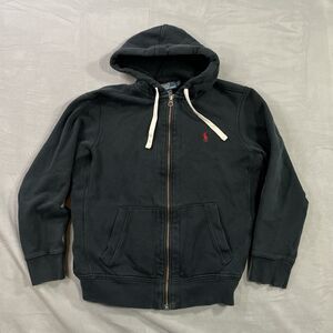 Polo Ralph Lauren Hoodie Mens L Black Full Zip Logo Sweater Thermal Hood